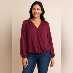 City Chic Berry Surplice Blouse w Back Lace Detail